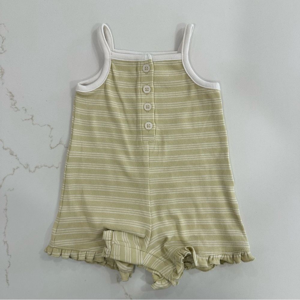 Striped Ruffle Romper - Light Sage & White